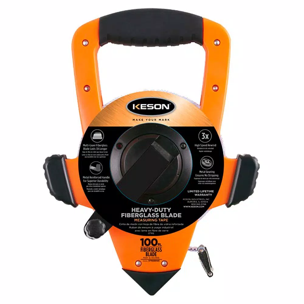 Best Sale 💯 Keson 100 Ft. Fiberglass Open Reel Tape Measure, 3×1 Rewind, ABS Housing, SAE ✨