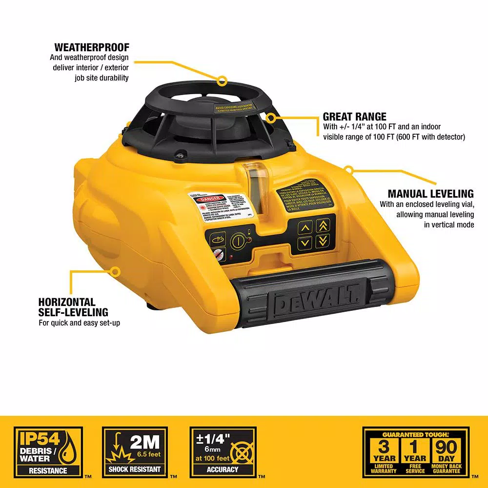 Wholesale π DEWALT 150 Ft. Red Self-Leveling Rotary Laser Level With Detector & Clamp, Wall Mount, Remote, Bag, (2) D & (1) 9-Volt Battery π 9 Wholesale π DEWALT 150 Ft. Red Self-Leveling Rotary Laser Level With Detector & Clamp, Wall Mount, Remote, Bag, (2) D & (1) 9-Volt Battery π - Image 9