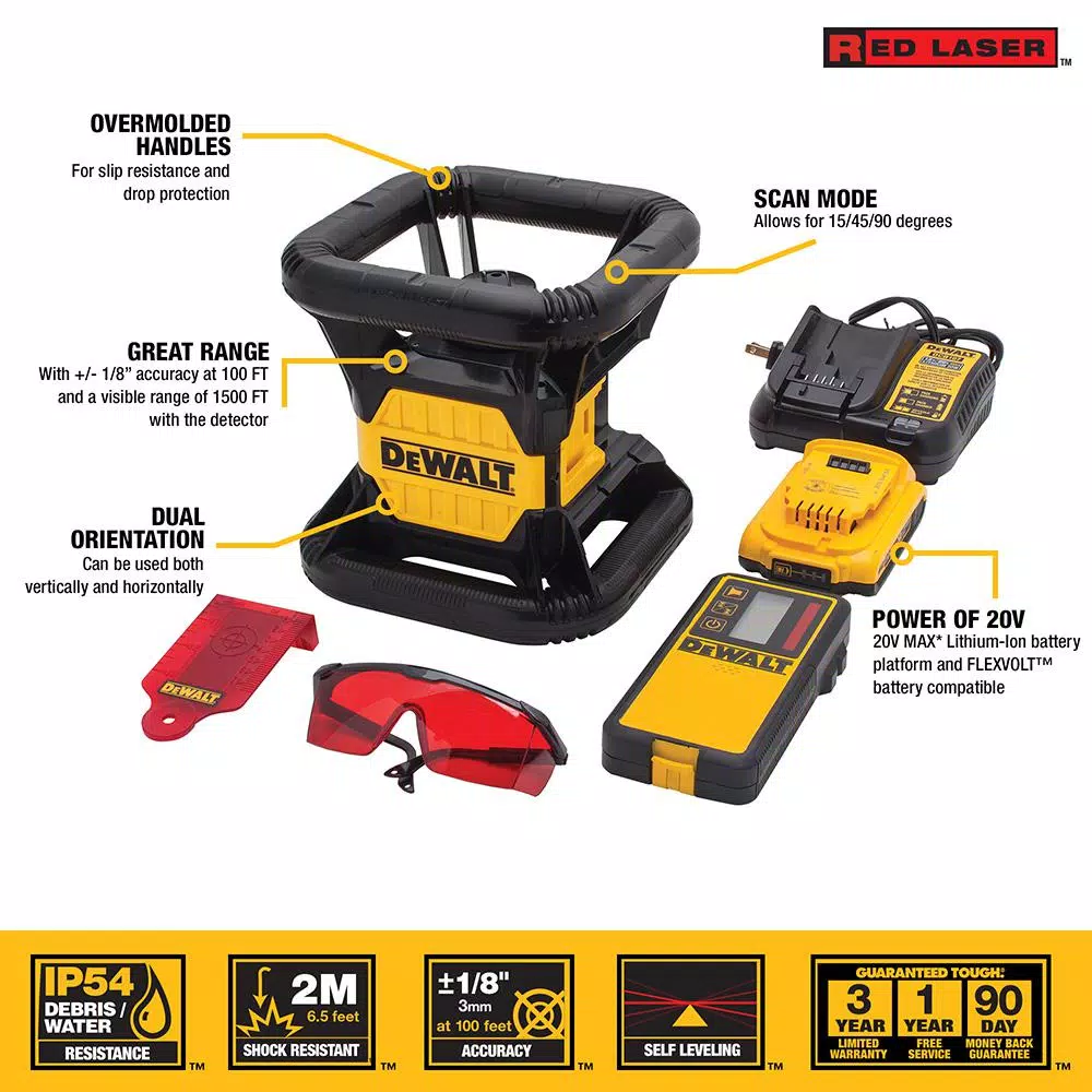 Best Sale π DEWALT 20-Volt MAX Lithium-Ion 150 Ft. Red Self-Leveling Rotary Laser Level With Detector, Battery 2Ah, Charger, & TSTAK Case π 6 Best Sale π DEWALT 20-Volt MAX Lithium-Ion 150 Ft. Red Self-Leveling Rotary Laser Level With Detector, Battery 2Ah, Charger, & TSTAK Case π - Image 6