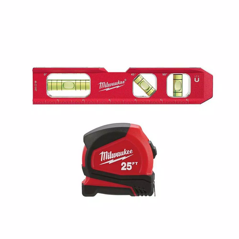 New 𧨠Milwaukee 7 In. Billet Torpedo Level W/ 25 Ft. Compact Tape Measure π