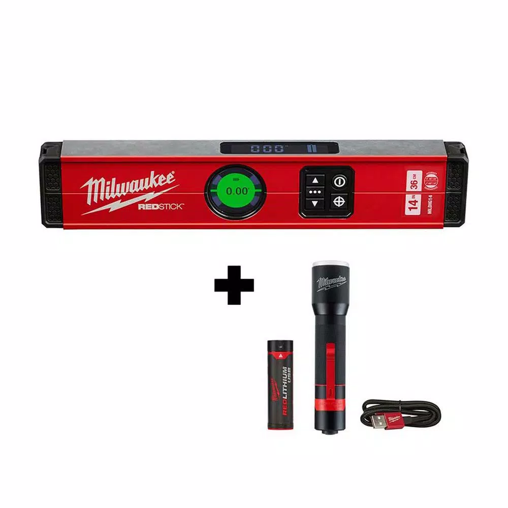 Buy βοΈ Milwaukee 14 In. Redstick Digital Box Level With Pin-Point Measurement Technology W/ 700 Lumens LED Rechargeable Flashlight π