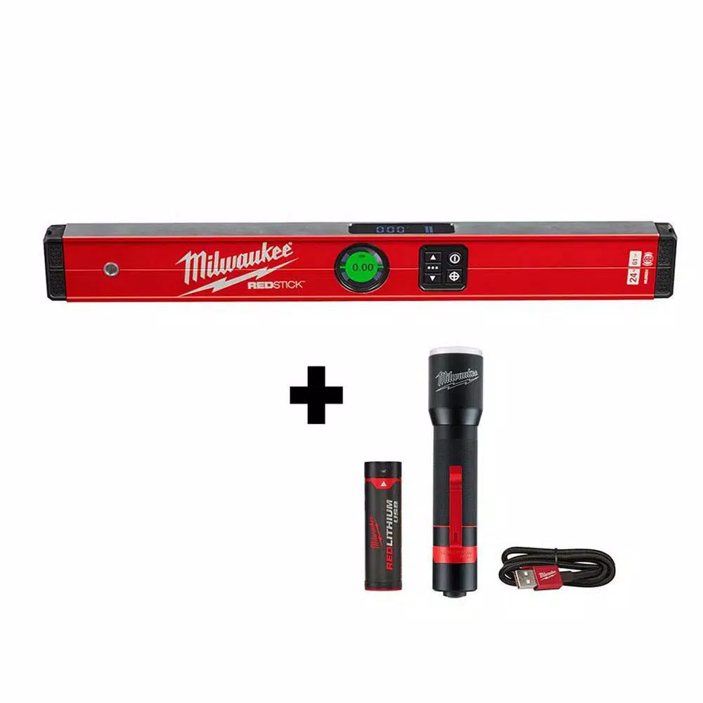 Best reviews of 🔥 Milwaukee 24 In. Redstick Digital Box Level With Pin-Point Measurement Technology W/ 700 Lumens LED Rechargeable Flashlight 🌟