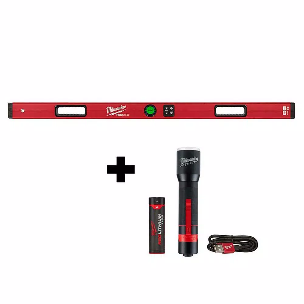 Brand new 🧨 Milwaukee 48 In. REDSTICK Digital Box Level With Pin-Point Measurement Technology W/ 700 Lumens LED Rechargeable Flashlight ✔️