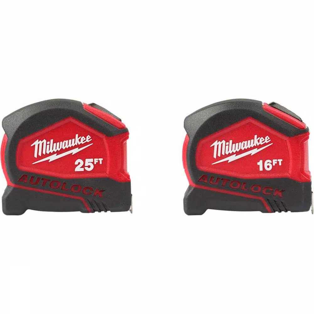 Hot Sale โ๏ธ Milwaukee 25 Ft. Compact Auto Lock Tape Measure With 16 Ft. Compact Auto Lock Tape Measure โ
