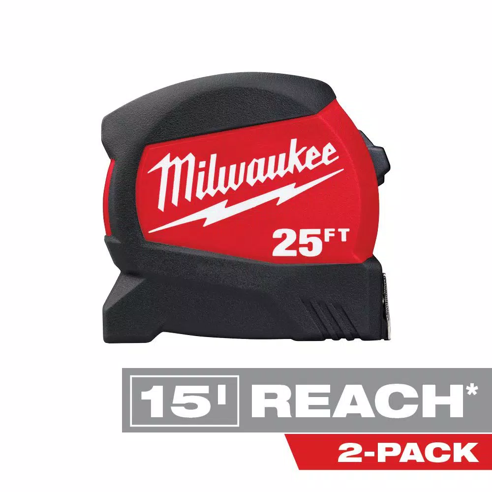 Budget ✔️ Milwaukee 25 Ft. X 1.2 In. Compact Wide Blade Tape Measure With 15 Ft. Reach (2-Pack) 🥰